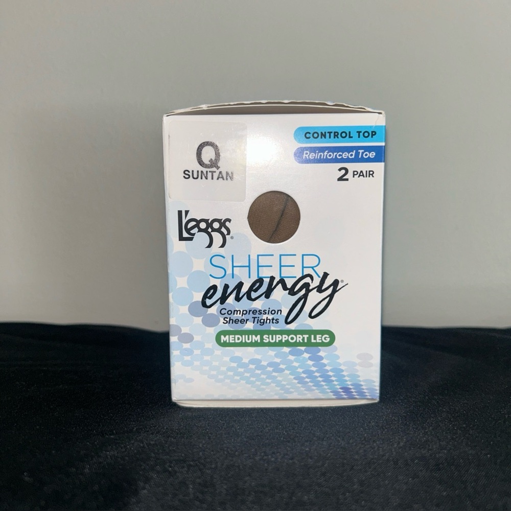 L’eggs Sheer Energy Compression Tights Medium Support Panty Hose Size Q Suntan